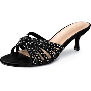 Nude Black Heels for Womens Strappy Low Kitten Heels Open Toe Dress Sandals